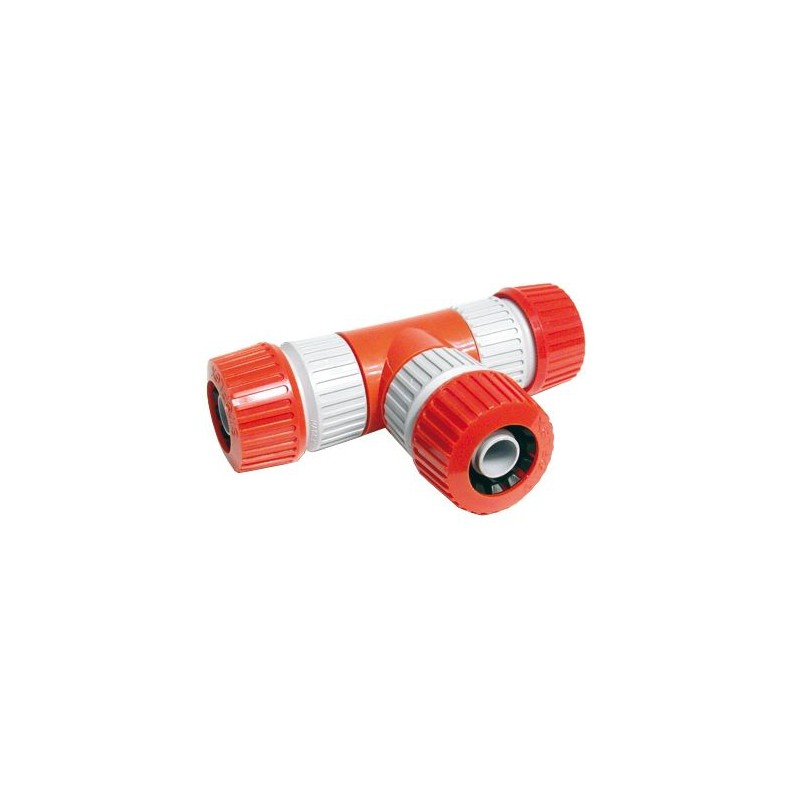 T-vertakking 12-18mm met 3 slanghouders T-vertakking 12-18mm met 3 slanghouders