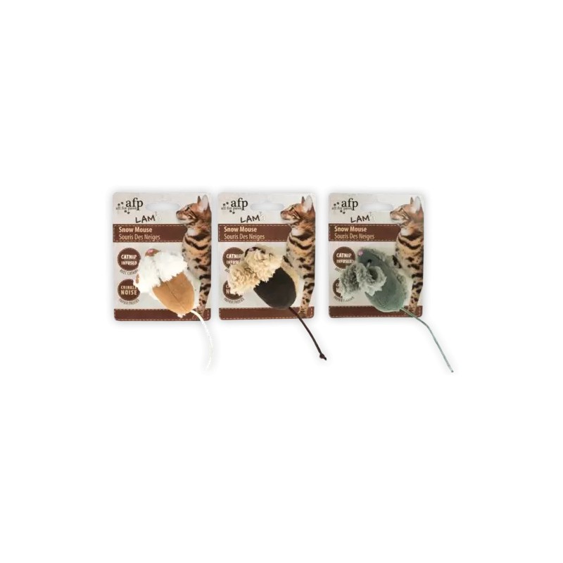 Kattenspeeltje lamswollen snow mouse met catnip