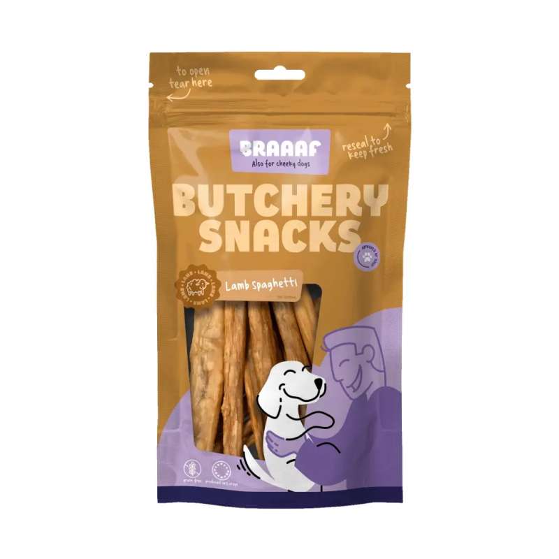 Braaaf Butchery Hondensnacks Lamsspaghetti 85 gram