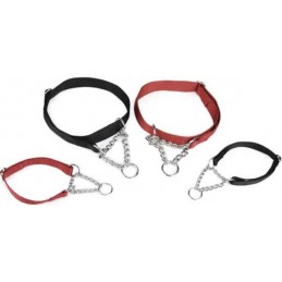 Halsband nylon verstelbaar met ketting 35-50X20 Zwart