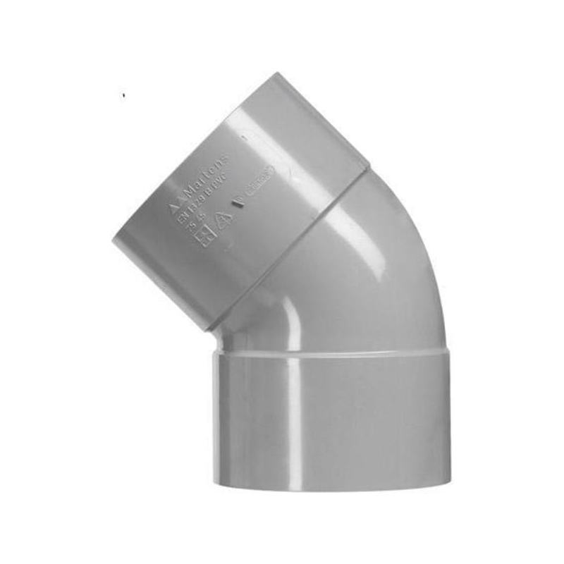PVC bocht 40mm 2xlm 45 graden grijs PVC bocht 40mm 2xlm 45 graden grijs