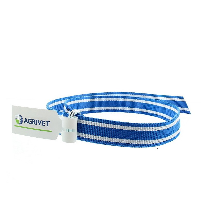 Koehalsriem blauw wit 130 cm met knelschep Koehalsriem blauw wit 130 cm met knelschep